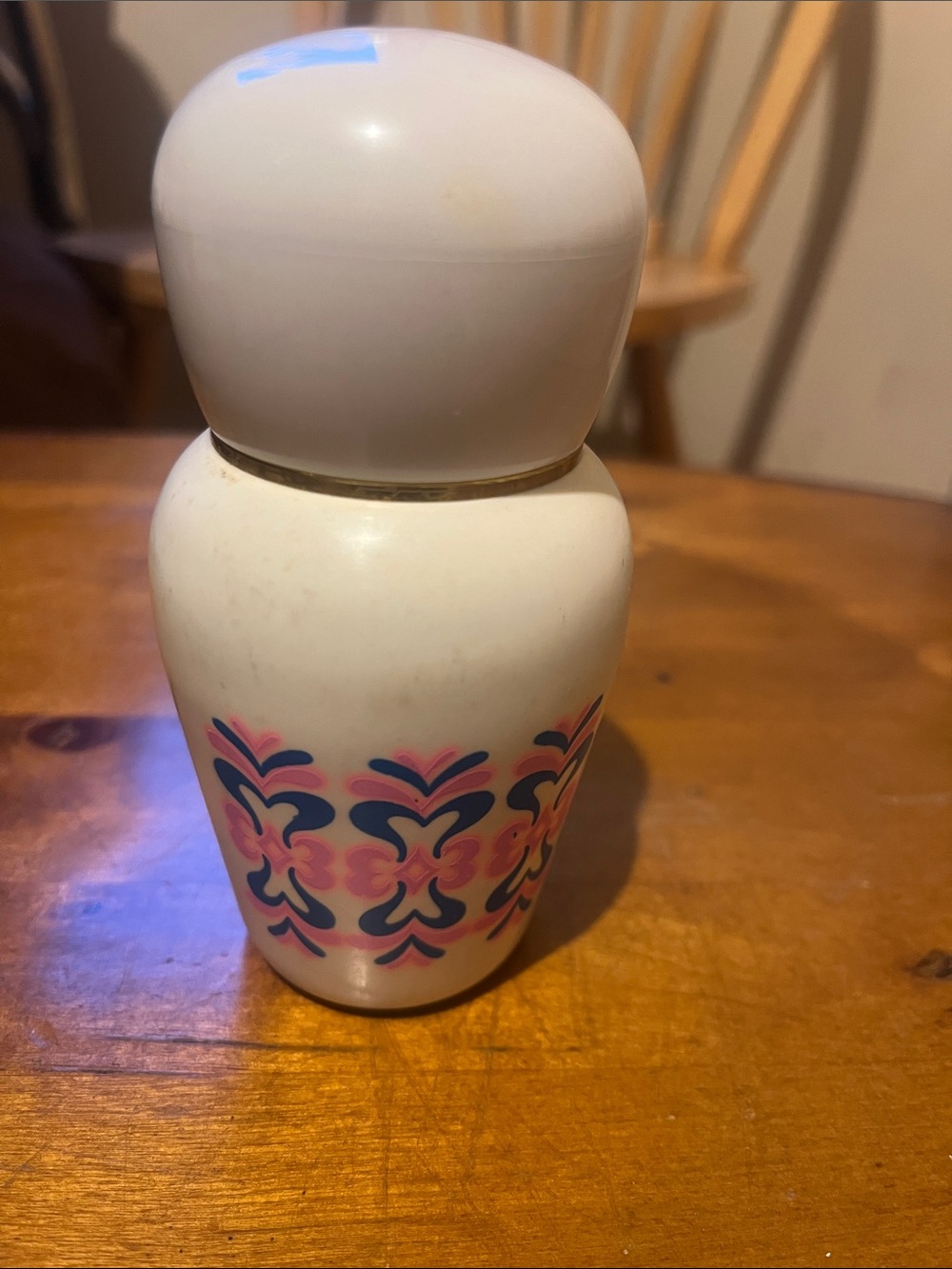 White Decorative Ceramic Jar with Pink & Blue Pattern - Home Accents
